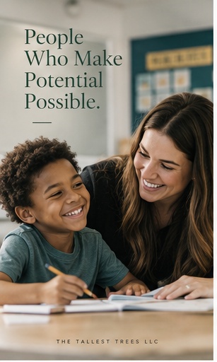 An educator smiling with a young student in a classroom