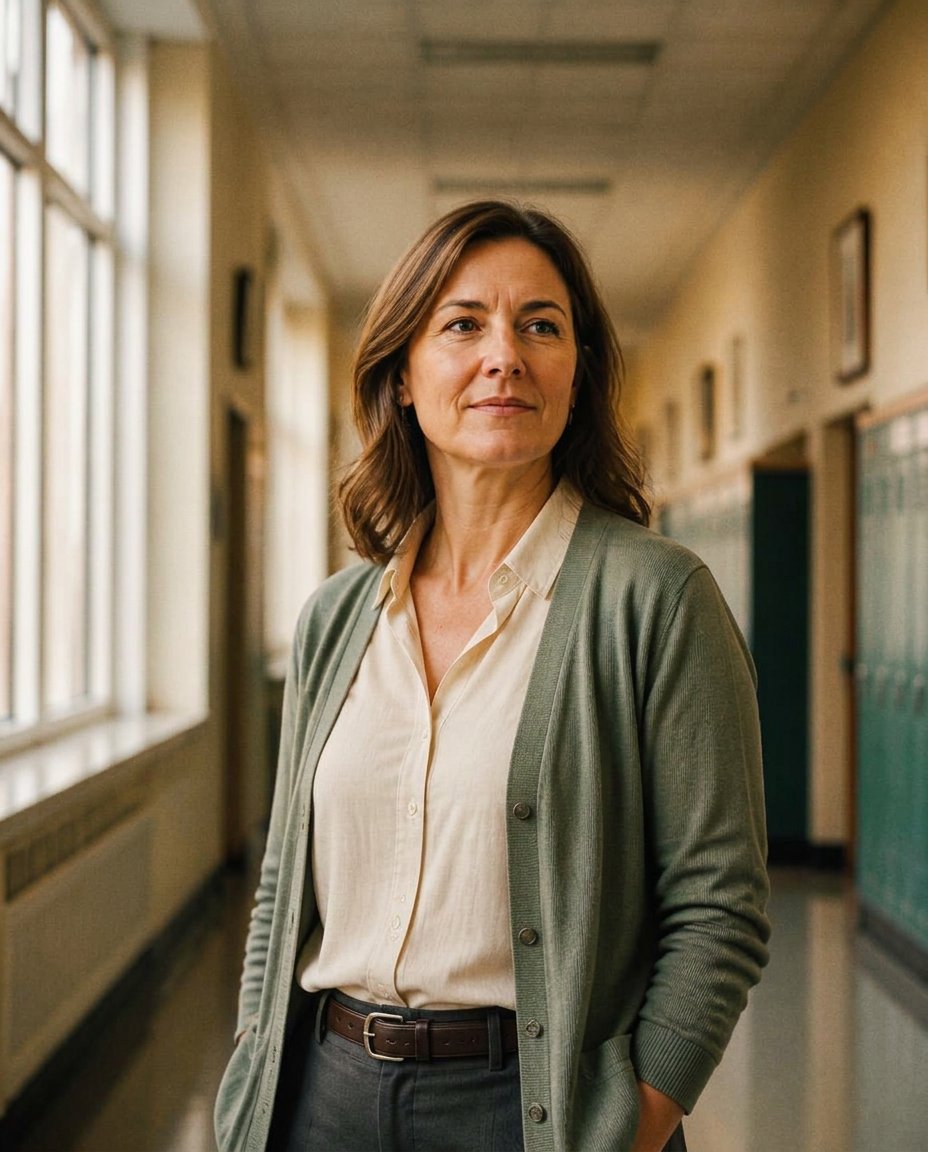 Portrait of a school-based professional standing in a corridor